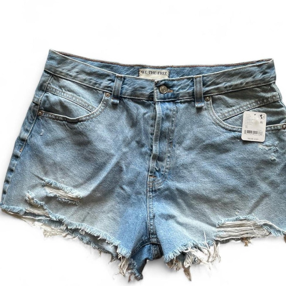 NEW Free People Light Blue Distressed Jean Cut-off Shorts